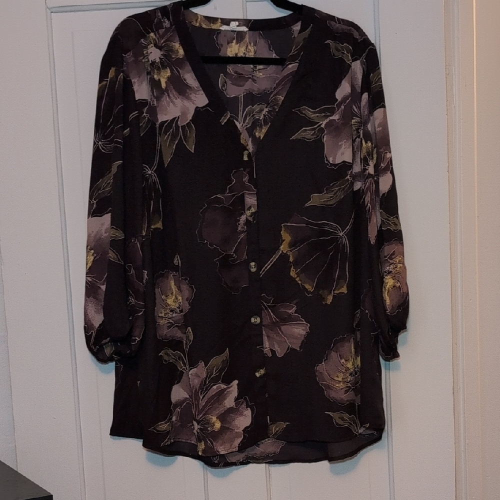 Maurices Black and Purple Floral Blouse